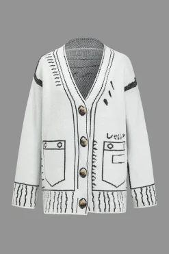 Line Pattern Sweater Cardigan