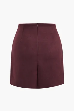 Linen Button Patchwork Pleated Skirt