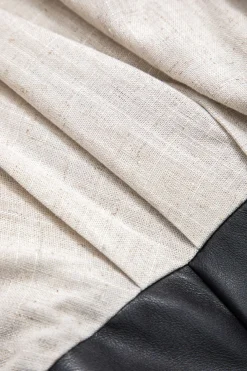 Linen Faux Leather Patchwork Long-Sleeve Shirt