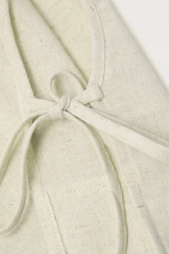 Linen Padded-Shoulder Tie Side Top And Drawstring Pants Set