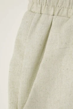 Linen Padded-Shoulder Tie Side Top And Drawstring Pants Set