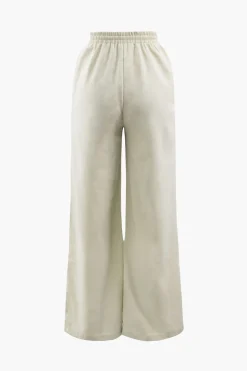 Linen Padded-Shoulder Tie Side Top And Drawstring Pants Set