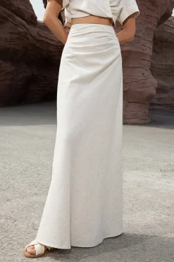 Linen Ruched Mermaid Maxi Skirt