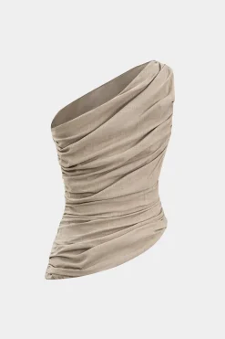 Linen Ruched One Shoulder Tank Top