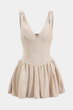 Linen Ruched Sleeveless Mini Dress