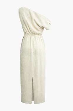 Linen Ruched Slit Midi Dress