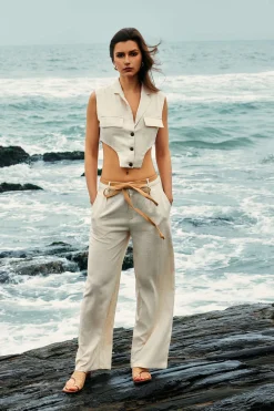 Linen Tie Waist Wide Leg Pants