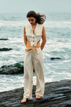 Linen Tie Waist Wide Leg Pants