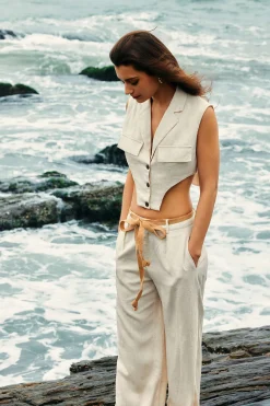 Linen Tie Waist Wide Leg Pants