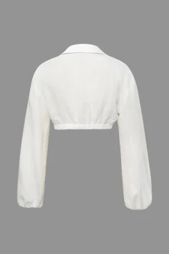 Linen-Blend Twist Long Sleeve V-neck Shirt