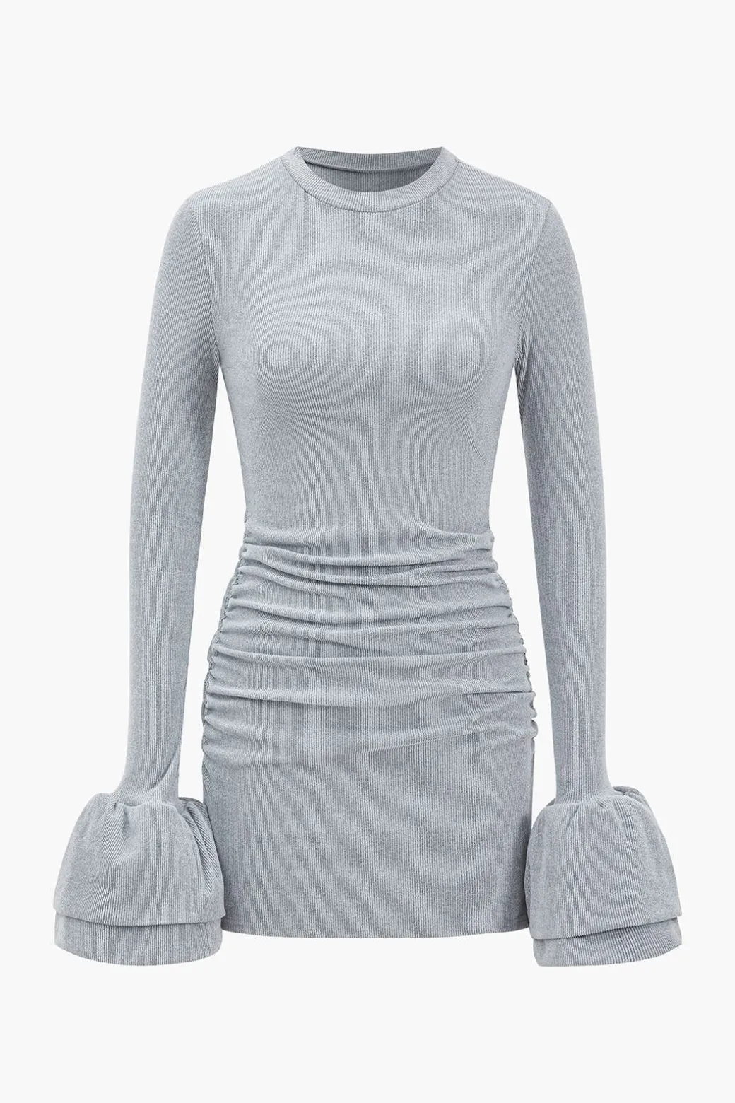 Long Sleeve Puff Sleeve Round Neck Mini Dress