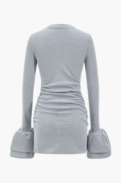 Long Sleeve Puff Sleeve Round Neck Mini Dress