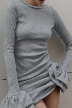 Long Sleeve Puff Sleeve Round Neck Mini Dress