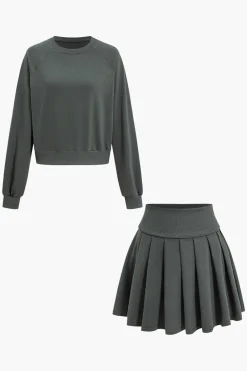 Long Sleeve Top And Pleated Skirt Set