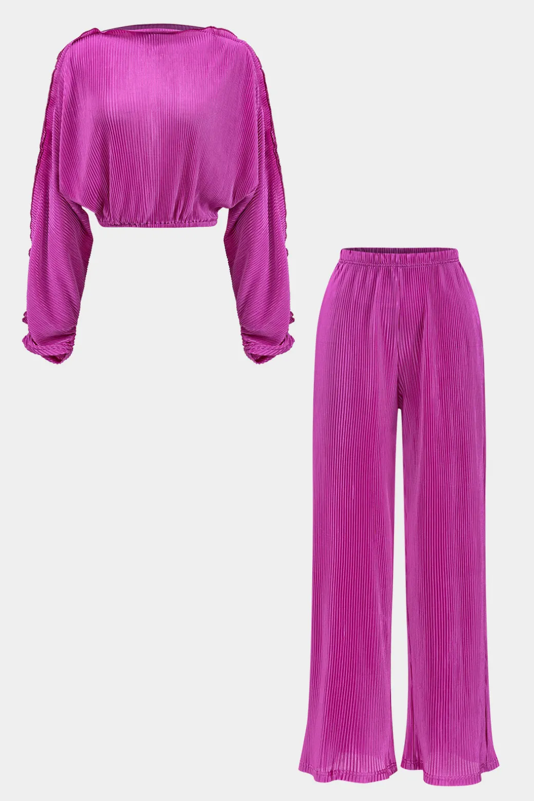 Long-Sleeve Top And High Waist Wide Leg Trousers Set