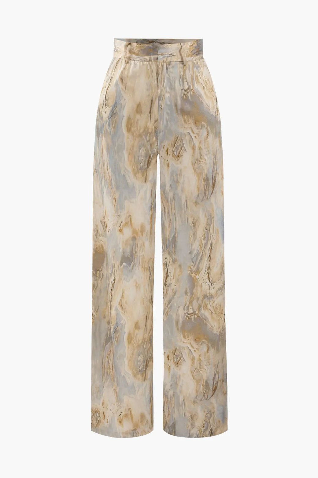 Marble Print High Waisted Full-length Straight Leg Pants
