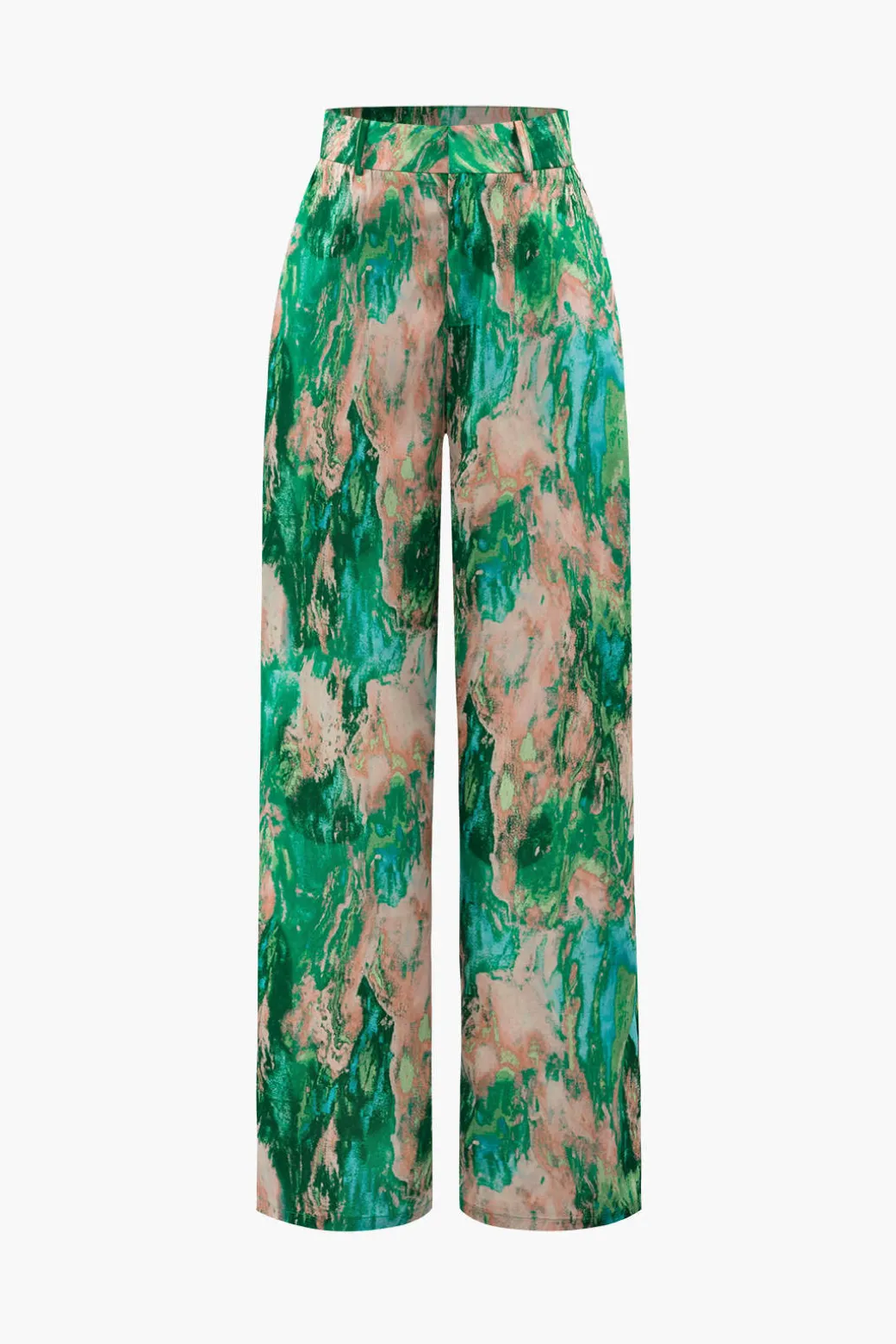 Marble Print High Waisted Full-length Straight Leg Pants