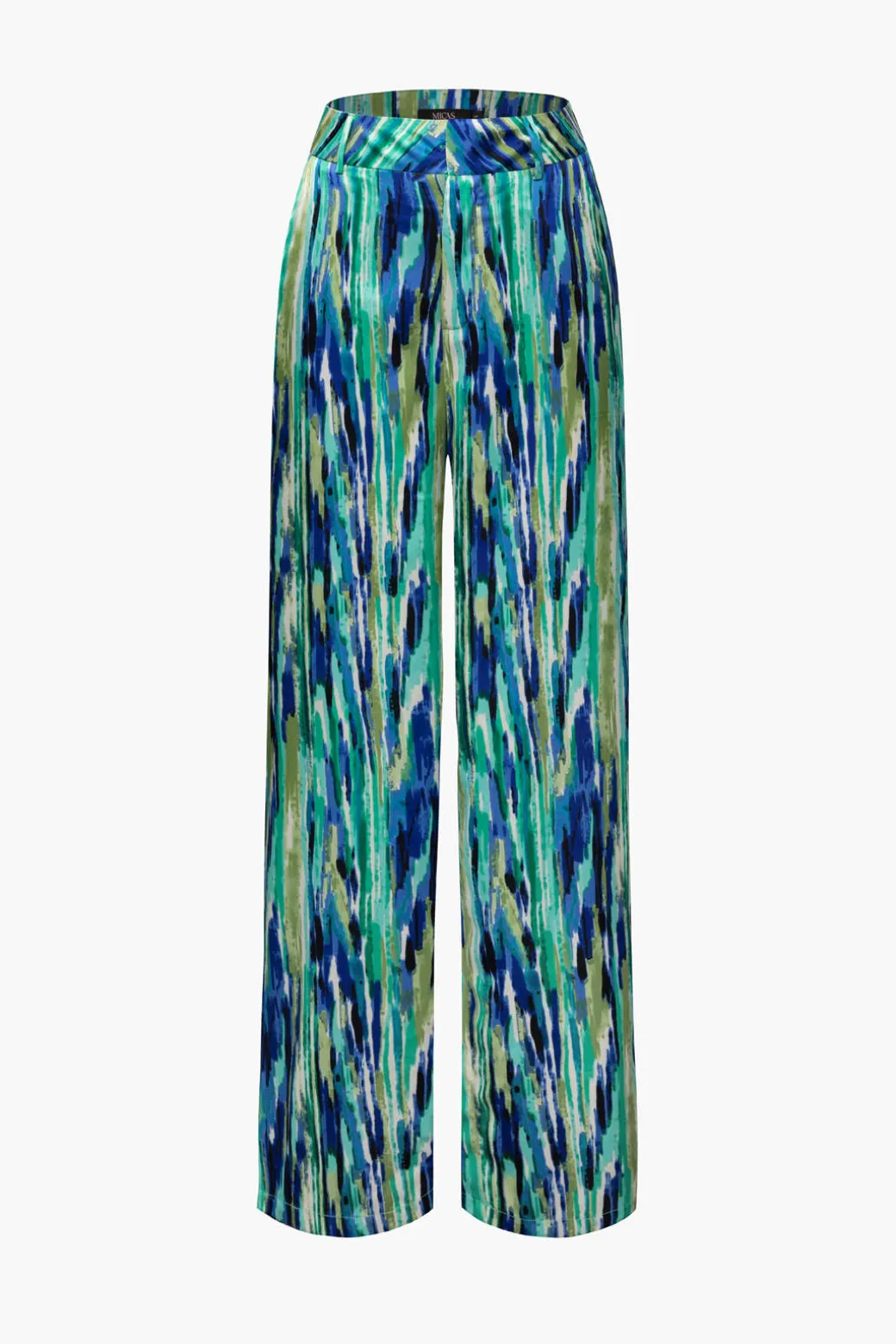 Marble Print High Waisted Full-length Straight Leg Pants