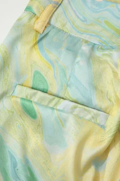 Marble Print High Waisted Full-length Straight Leg Pants