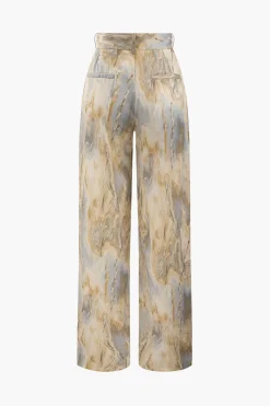 Marble Print High Waisted Full-length Straight Leg Pants