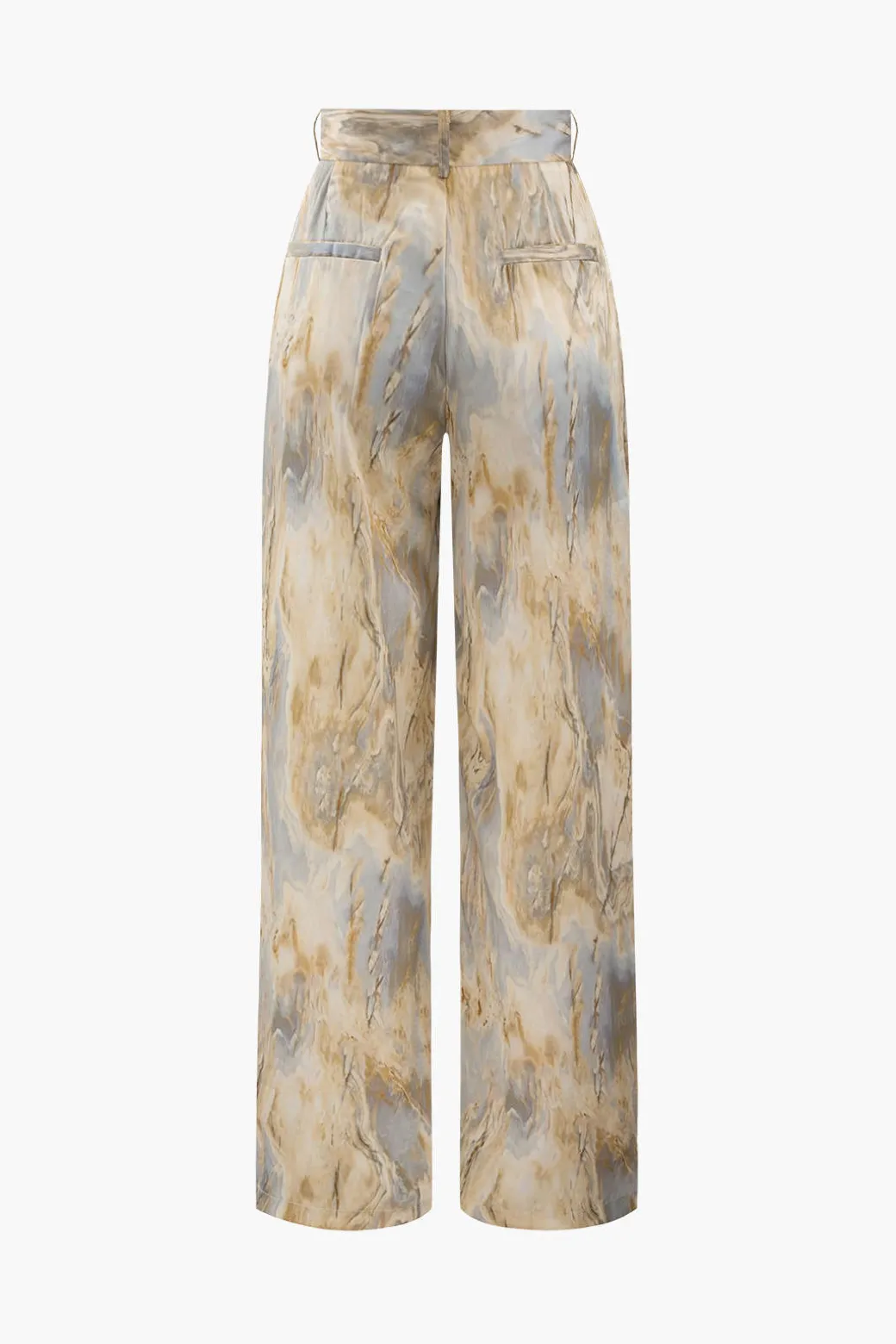 Marble Print High Waisted Full-length Straight Leg Pants