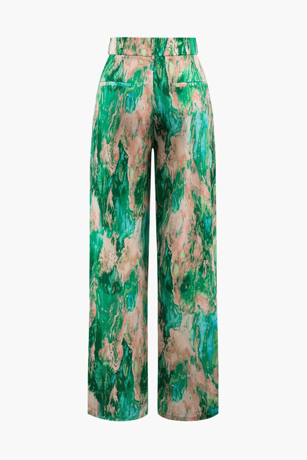 Marble Print High Waisted Full-length Straight Leg Pants