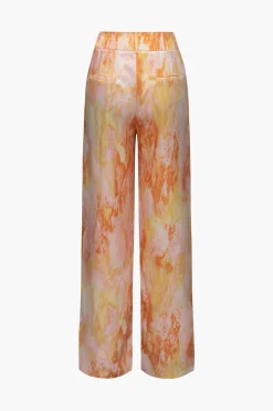 Marble Print High Waisted Full-length Straight Leg Pants