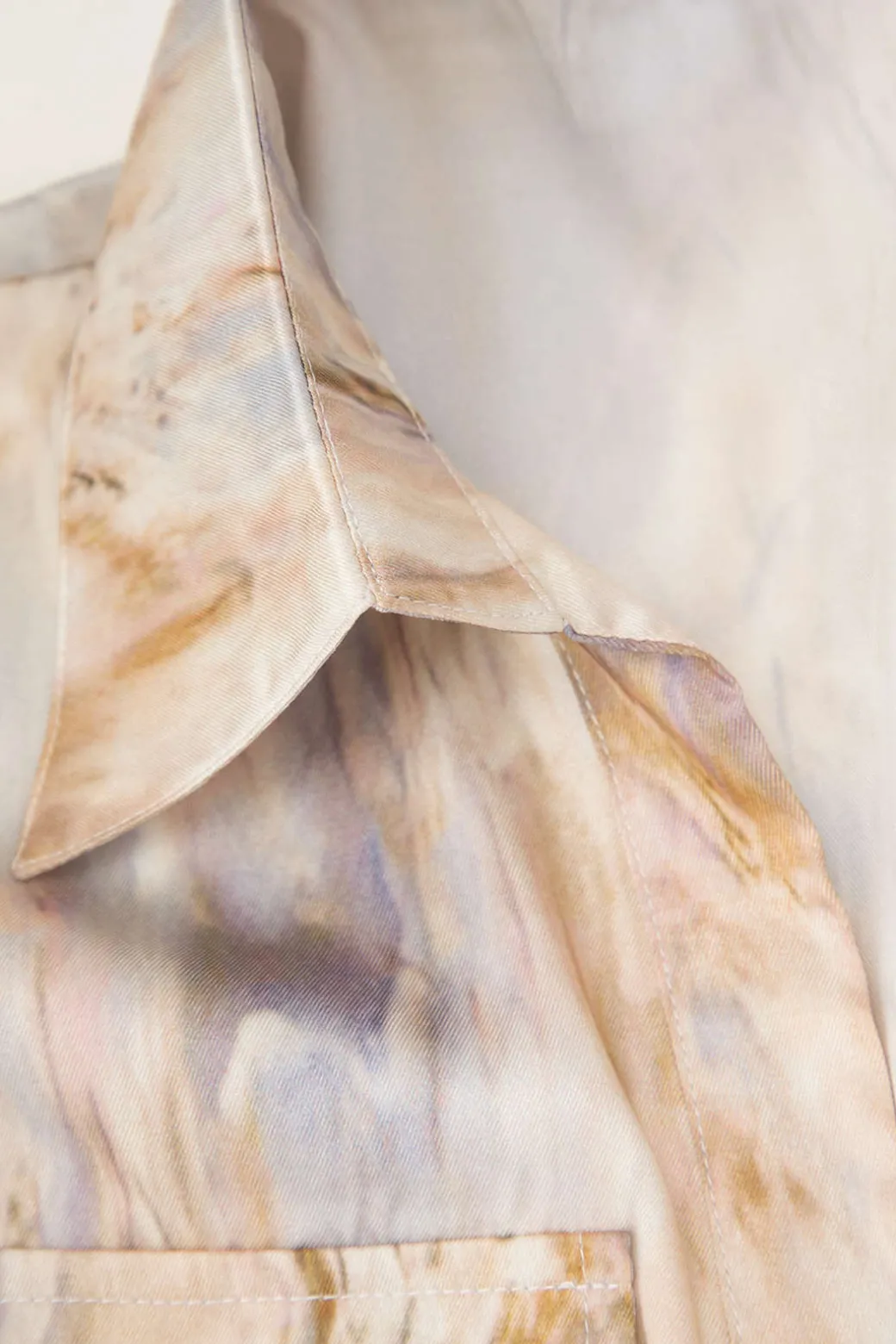 Marble Print Twist Hem Crop Shirt