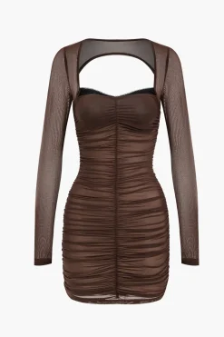 Mesh Backless Long Sleeve Mini Dress