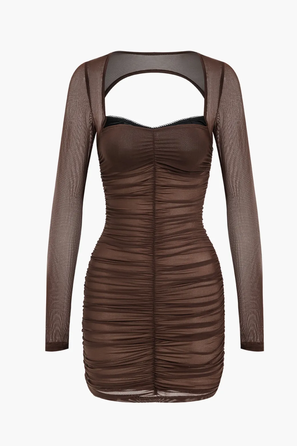Mesh Backless Long Sleeve Mini Dress