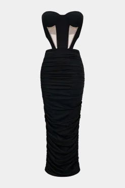 Mesh Backless Patchwork Strapless Maxi Dress