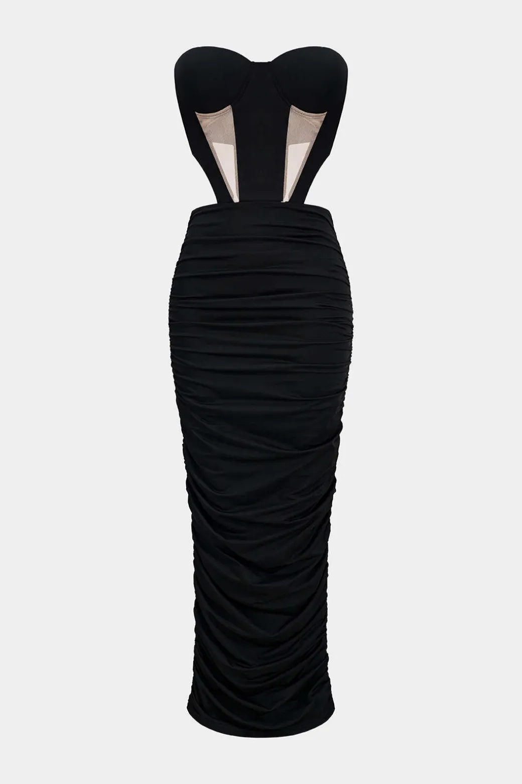 Mesh Backless Patchwork Strapless Maxi Dress