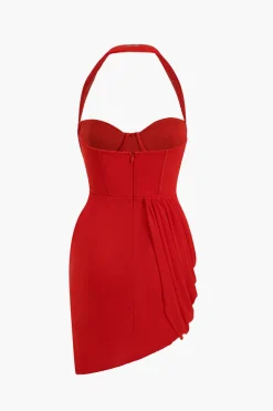 Mesh Halter Neck Backless Bustier Mini Dress