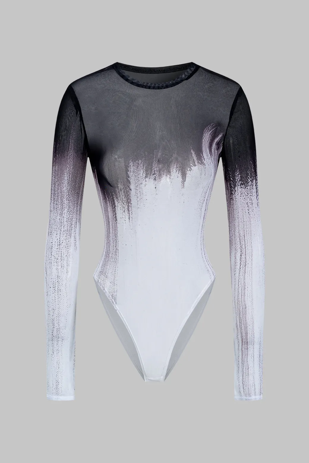 Mesh Long Sleeve Contrast Print Bodysuit