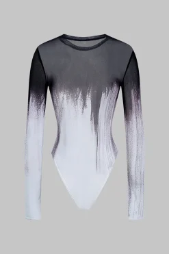 Mesh Long Sleeve Contrast Print Bodysuit
