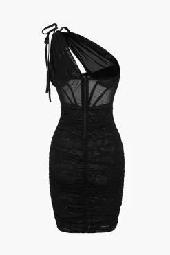 Mesh One Shoulder Corset Sleeveless Mini Dress