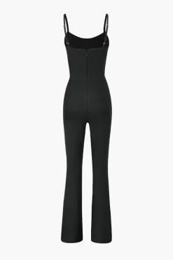 Mesh Panel Flared Leg Jumpsuit