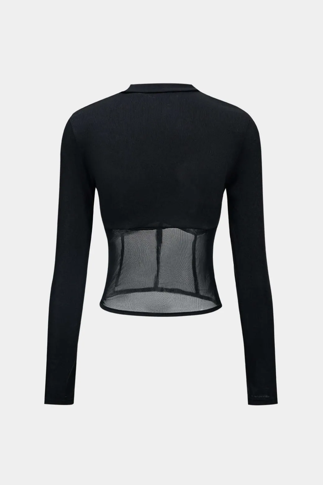 Mesh Patchwork Corset Round Neck Long-Sleeve Top
