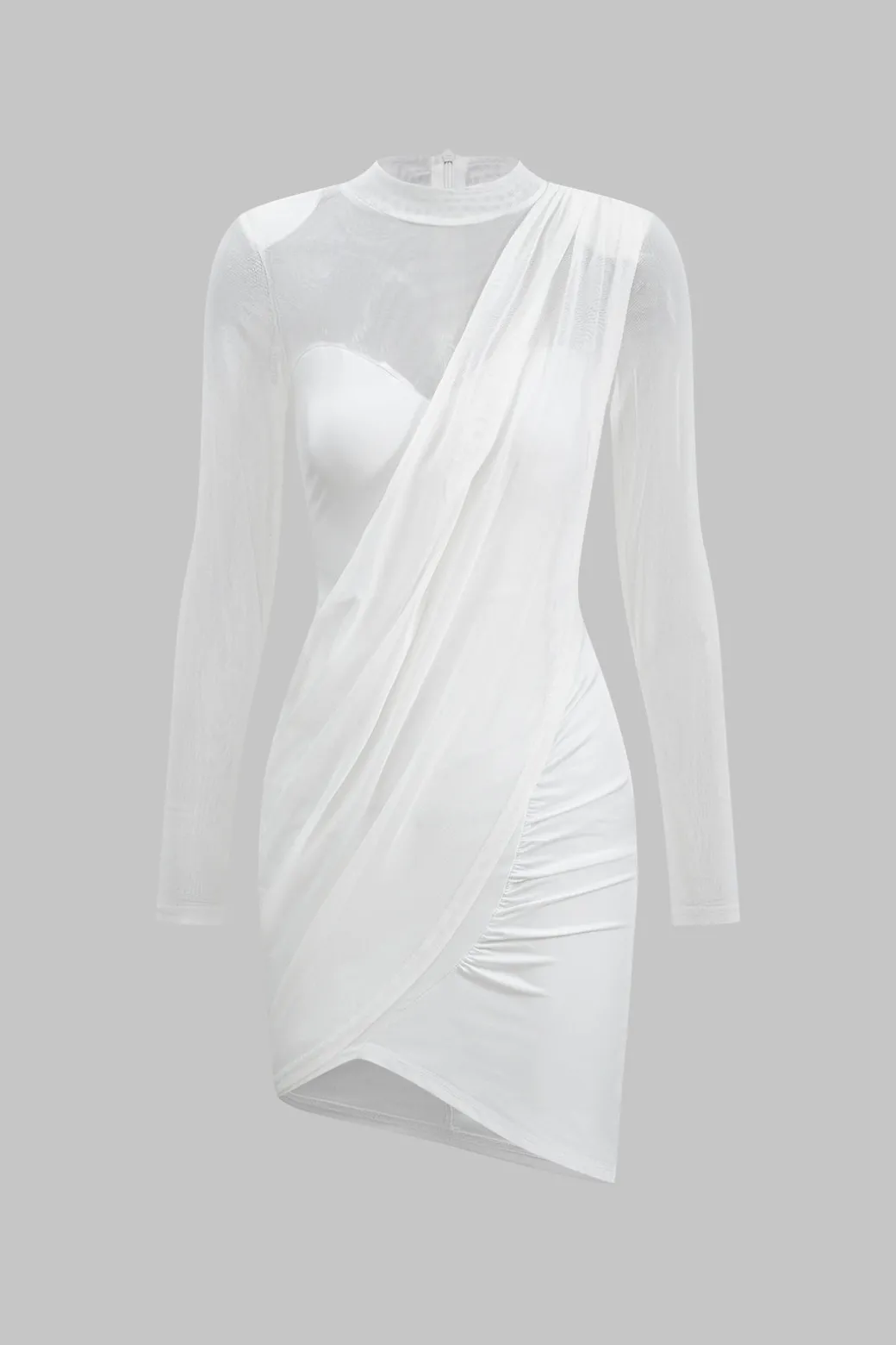 Mesh Patchwork Long Sleeve Sheer Mini Dress