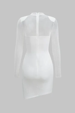 Mesh Patchwork Long Sleeve Sheer Mini Dress