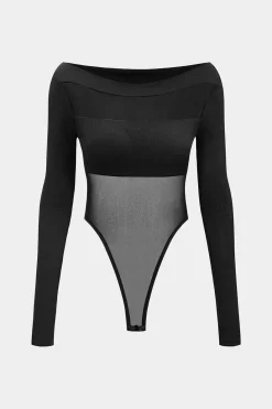 Mesh Patchwork Long Sleeve Bodysuit