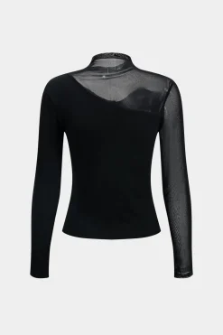 Mesh Patchwork Long-Sleeve Top