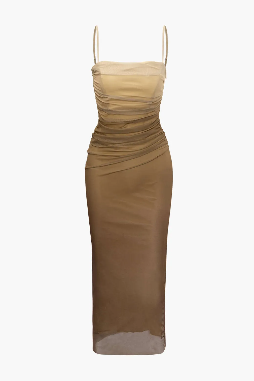 Mesh Ruched Cami Maxi Dress