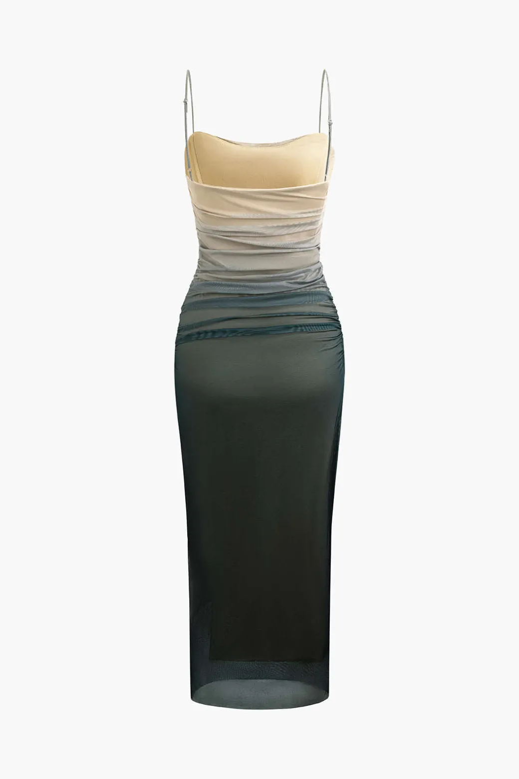 Mesh Ruched Cami Maxi Dress