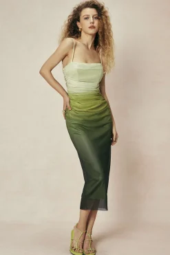 Mesh Ruched Cami Maxi Dress