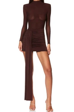 Mesh Ruched Long Sleeve Mini Dress