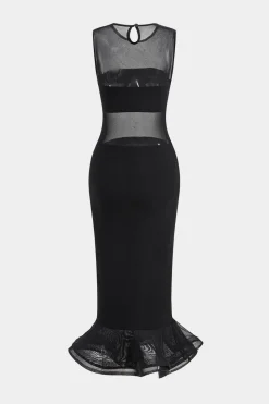 Mesh Sheer Sleeveless Midi Dress