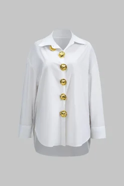 Metal Button Long-Sleeve Shirt