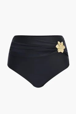 Metal Flower Decor Ruffle Bikini Set