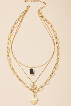Metal Layered Heart Pendant Necklace